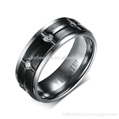 KSF Black Titanium Ring With Clear Crystal Titanium Wedding Ring Wholesale